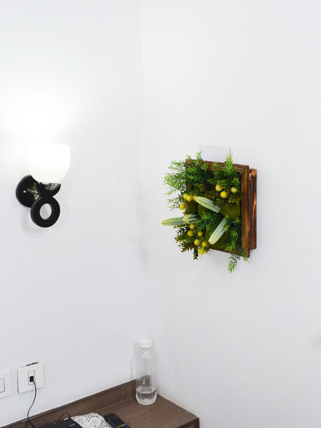 fancy mart Green & Yellow Artificial Formosan and Succulents Plant With Wall Hanging Panel Price in India