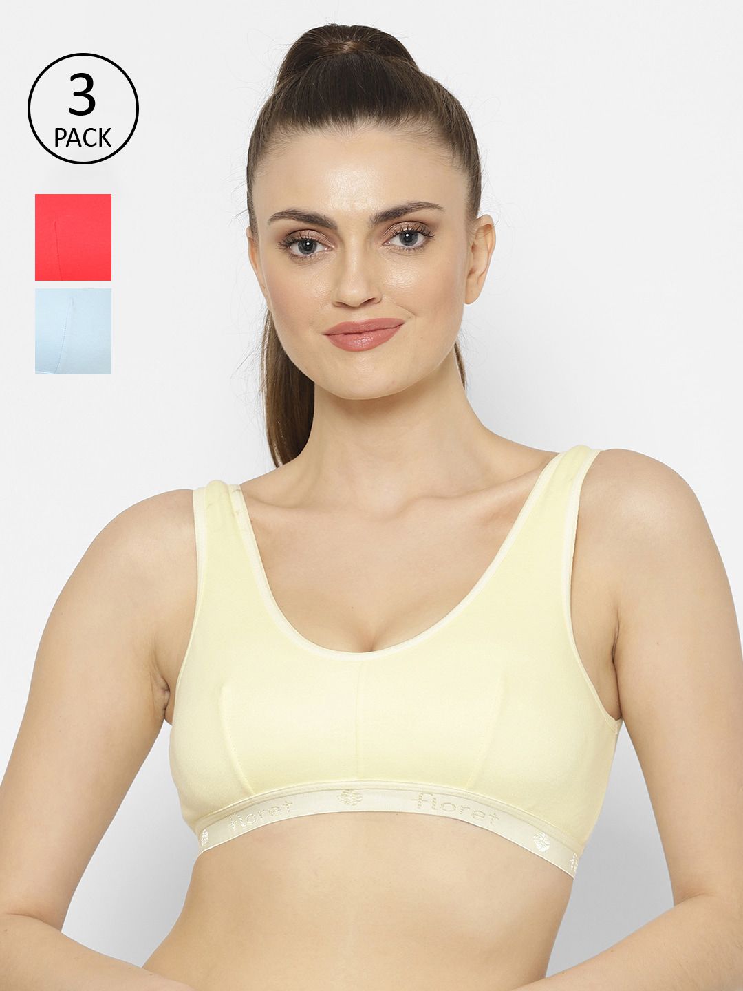 Floret  Pack of 3 Solid Non-Wired Non Padded Workout Bra Price in India