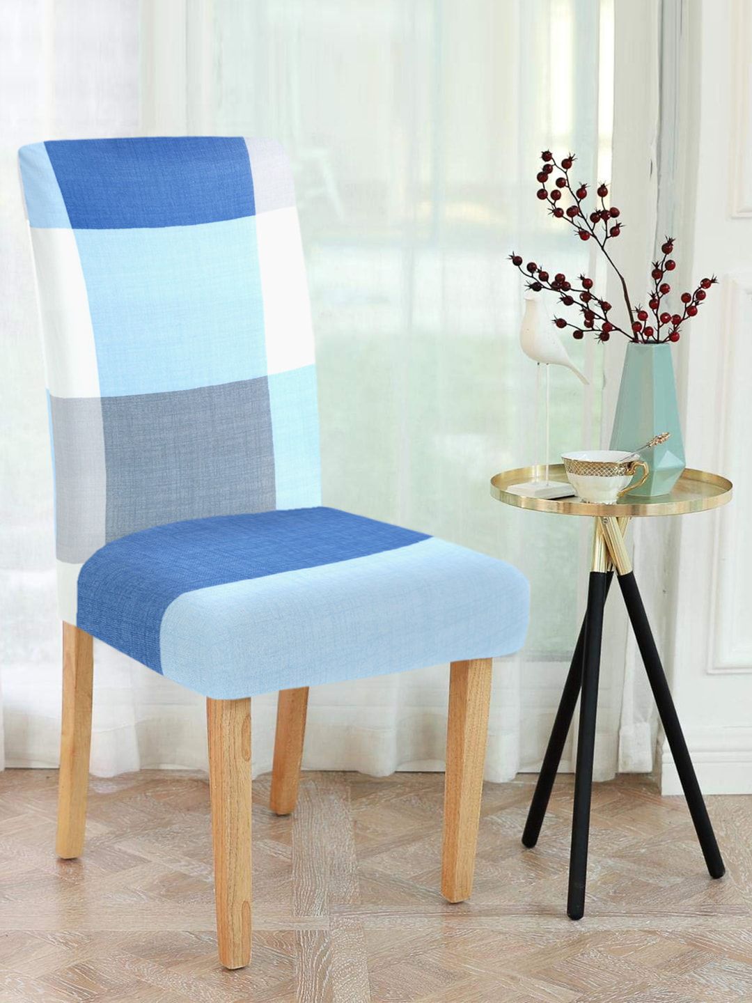 Cortina Set Of 4 Blue & Grey Printed Chair Covers Price in India