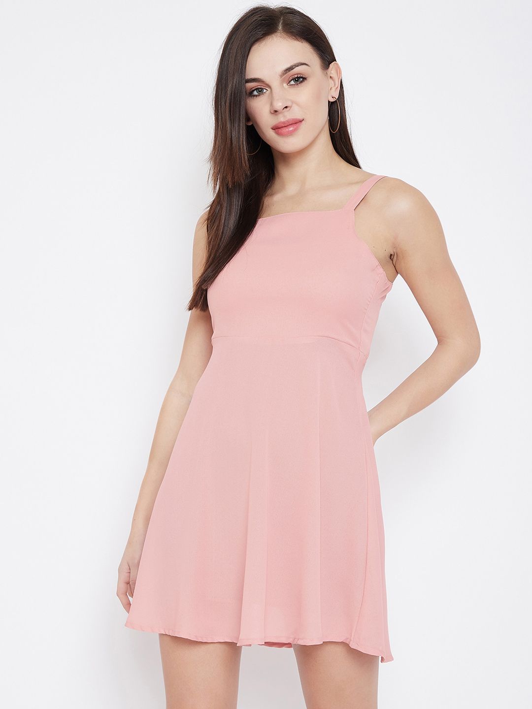 U&F Women Pink Solid Fit and Flare Dress Price in India