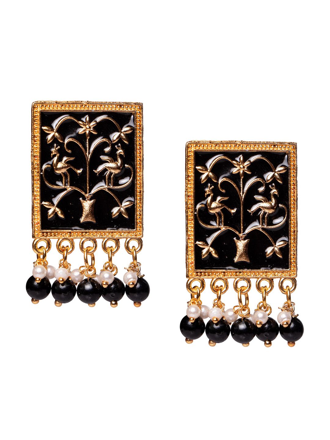 MORKANTH JEWELLERY Black & Gold-Toned Square Studs Price in India
