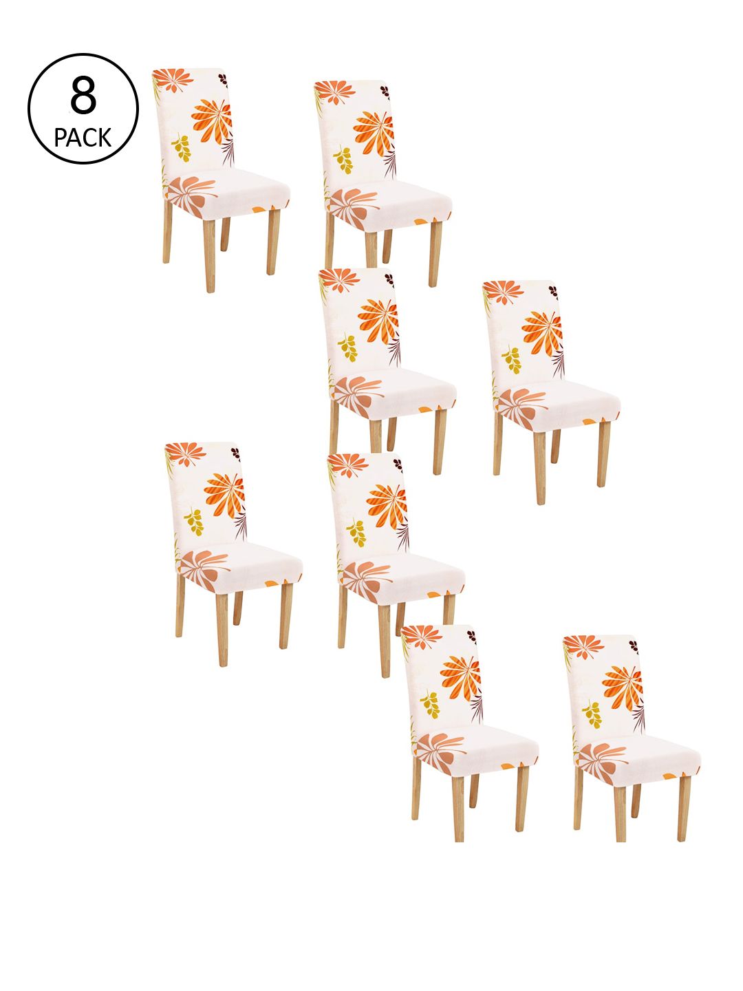 Cortina Set Of 8 White & Orange Printed Chair Covers Price in India