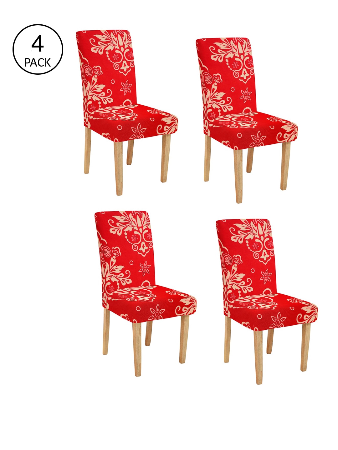 Cortina Set of 4 Red & Beige Printed Chair Covers Price in India