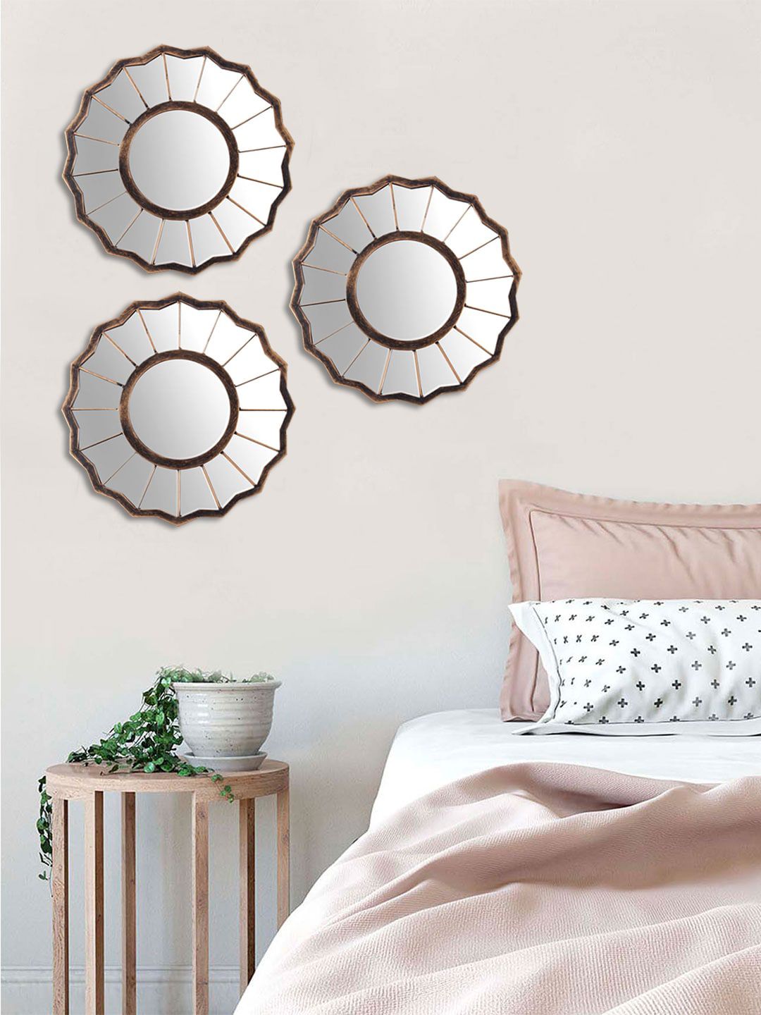 Art Street Set Of 3 Copper-Toned Decorative Wall Mirrors Price in India