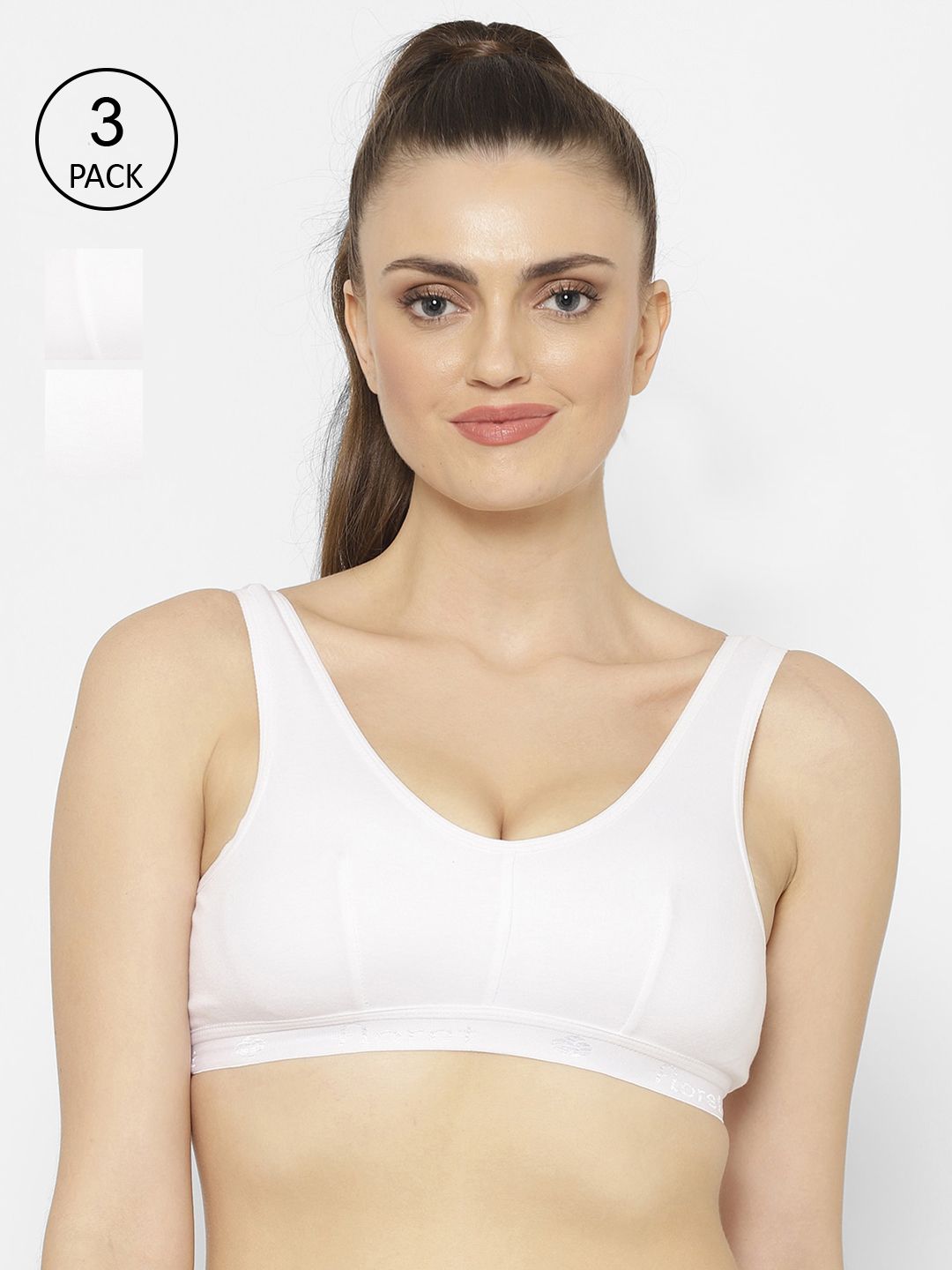 Floret Pack of 3 White Solid Non-Wired Non Padded Workout Bra Price in India