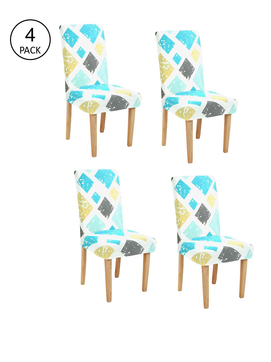 Cortina Set Of 4 Blue & White Printed Chair Covers Price in India
