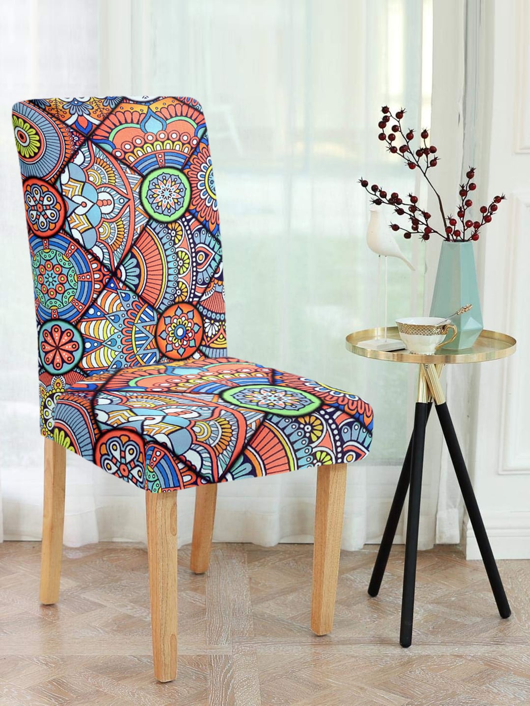 Cortina Set Of 6 Blue & Orange Printed Chair Covers Price in India