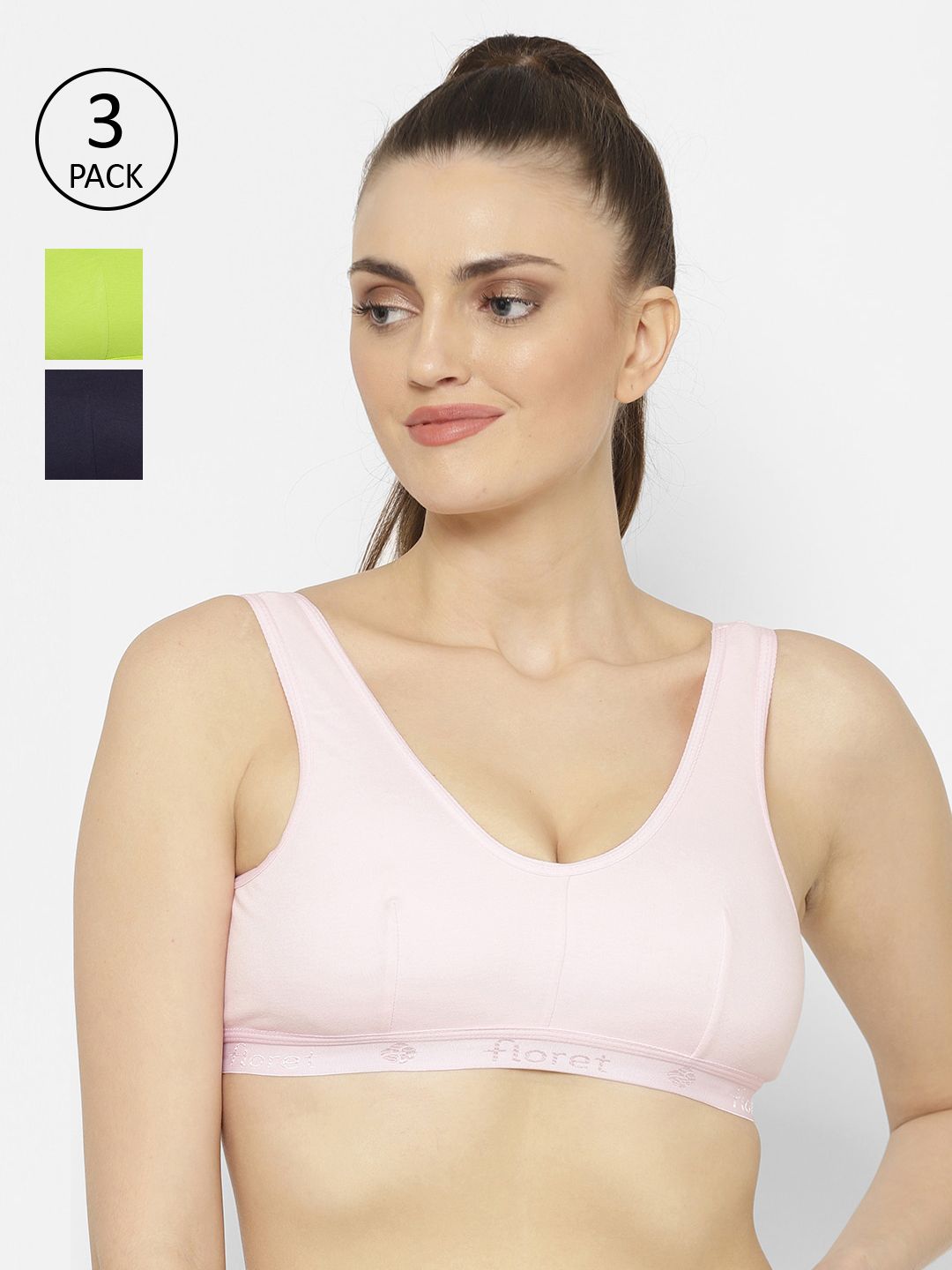 Floret Pack of 3 Solid Non-Wired Non Padded Workout Bra Price in India