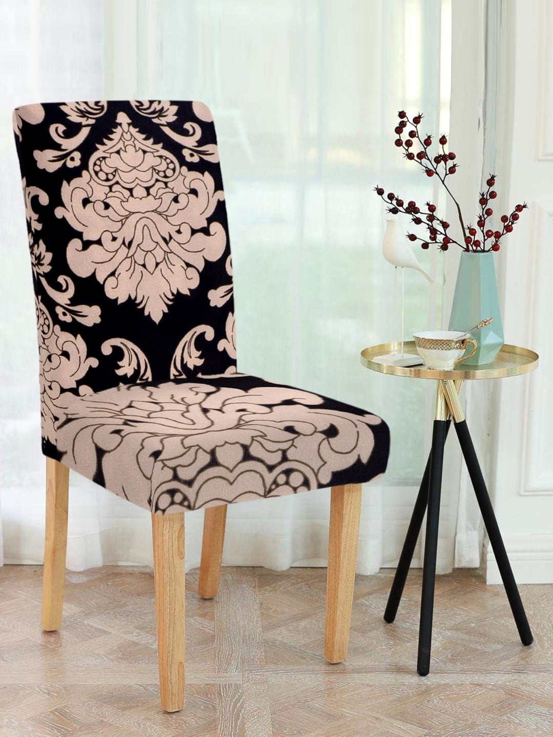 Cortina Set Of 8 Black & Beige Printed Chair Covers Price in India