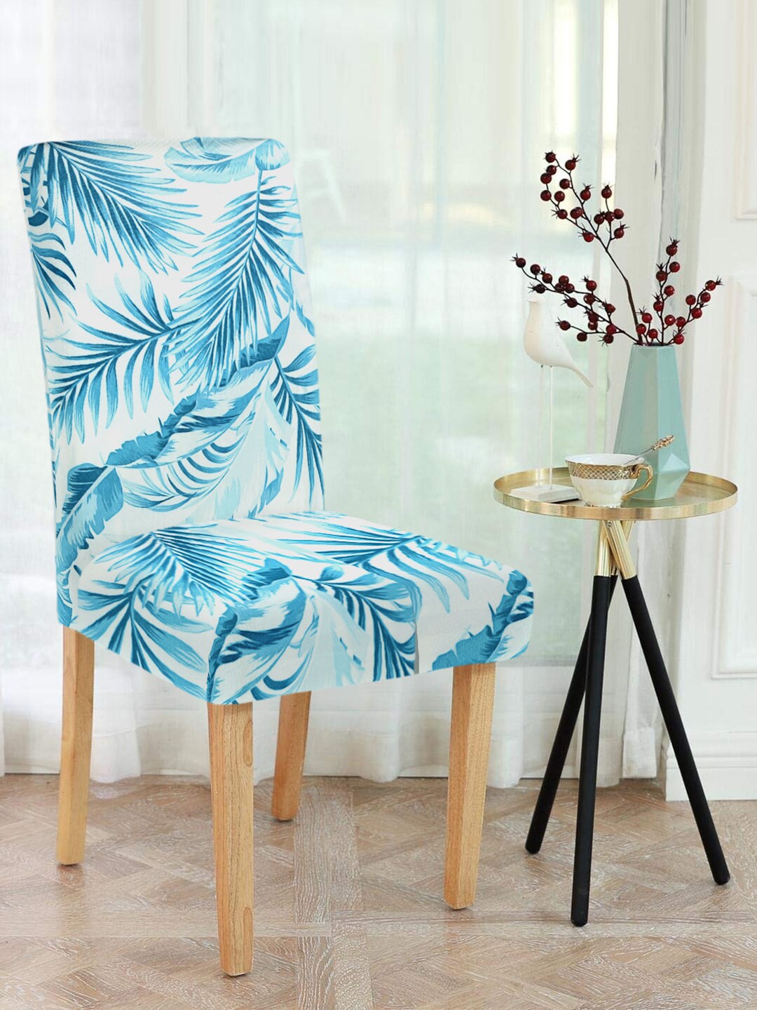 Cortina Set Of 8 Blue & White Printed Chair Covers Price in India
