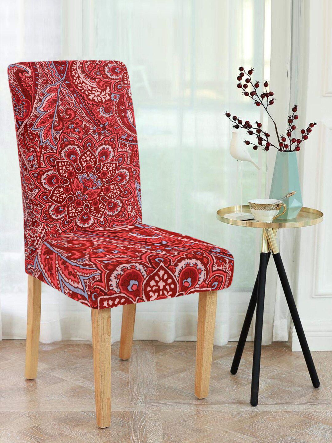 Cortina Set Of 6 Maroon & Pink Printed Chair Covers Price in India
