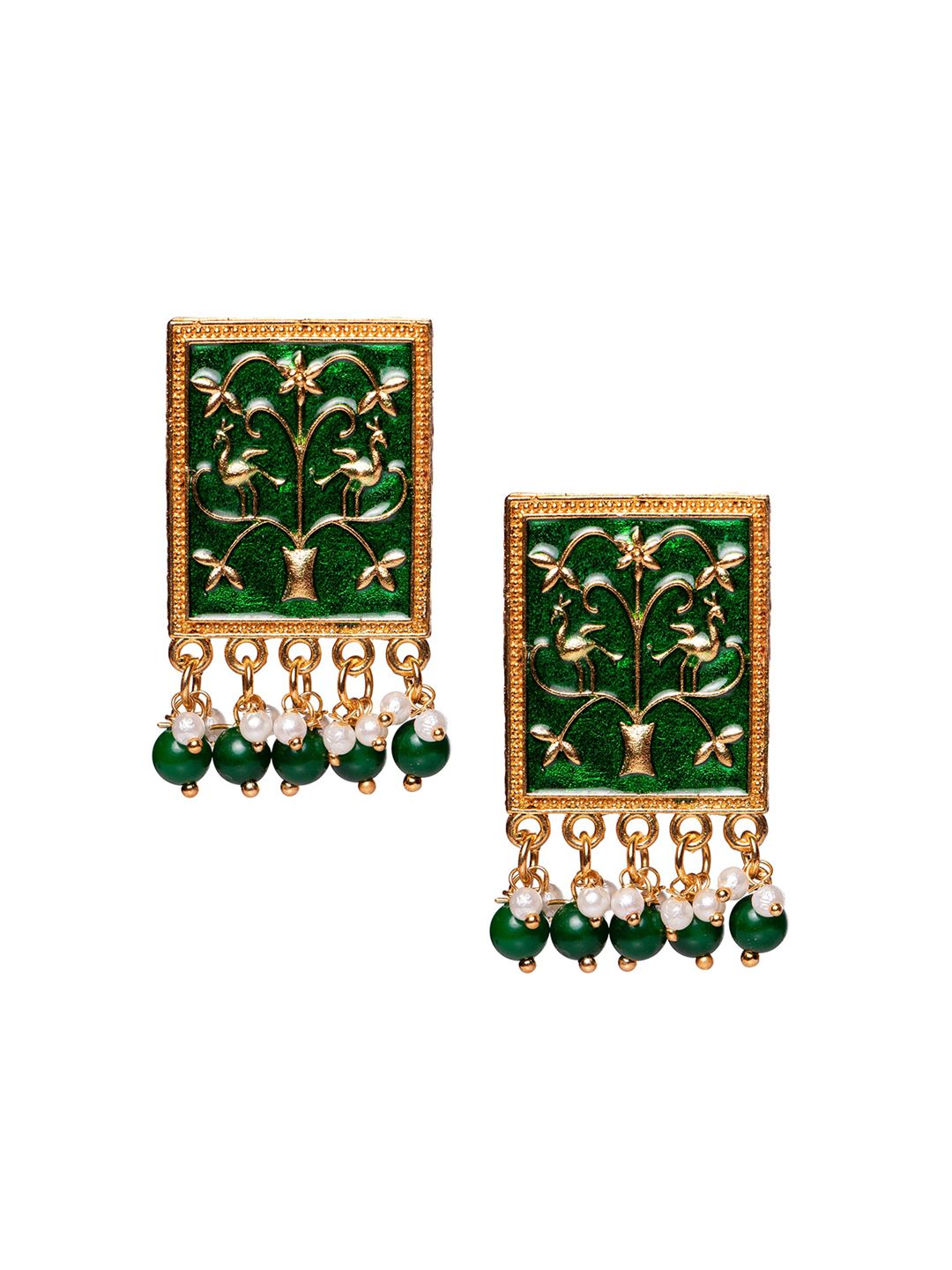 MORKANTH JEWELLERY Green & Gold-Toned Square Studs Price in India