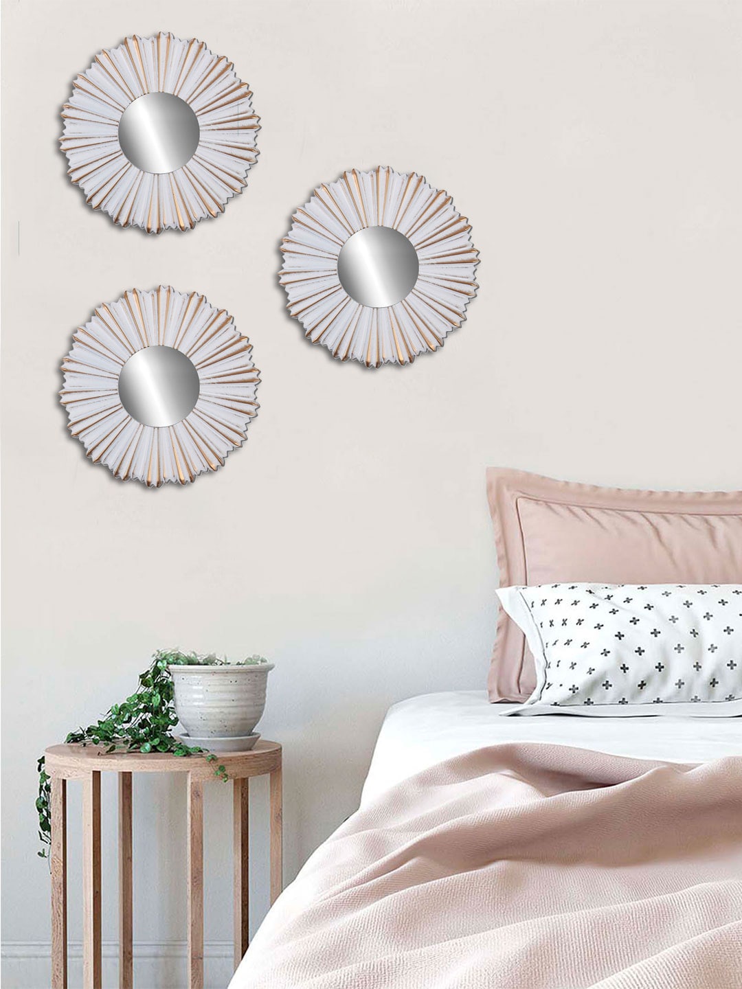 Art Street Set Of 3 White & Gold-Toned Wall Mirrors Price in India