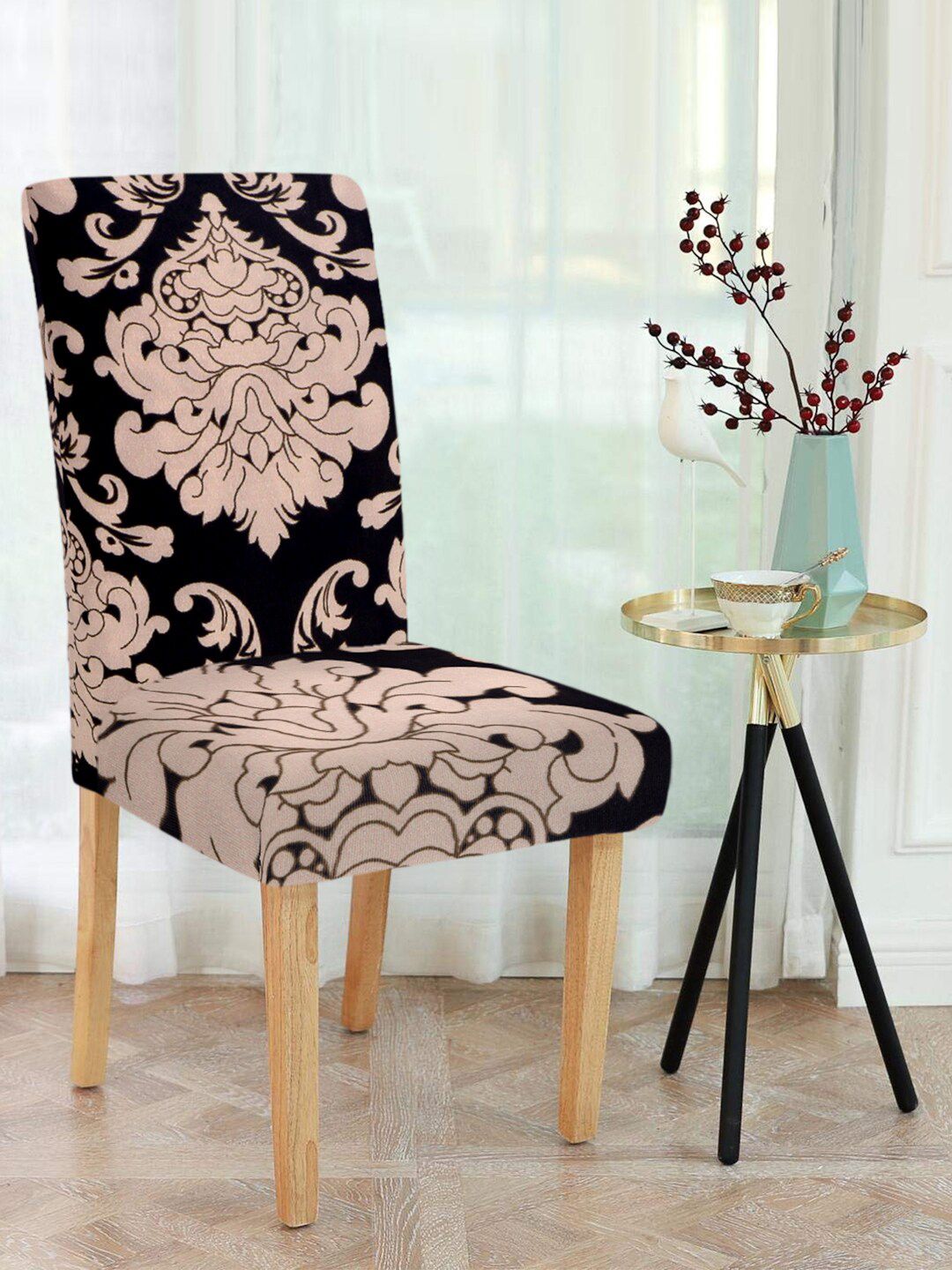 Cortina Set Of 6 Black & Beige Ethnic Motifs Chair Covers Price in India