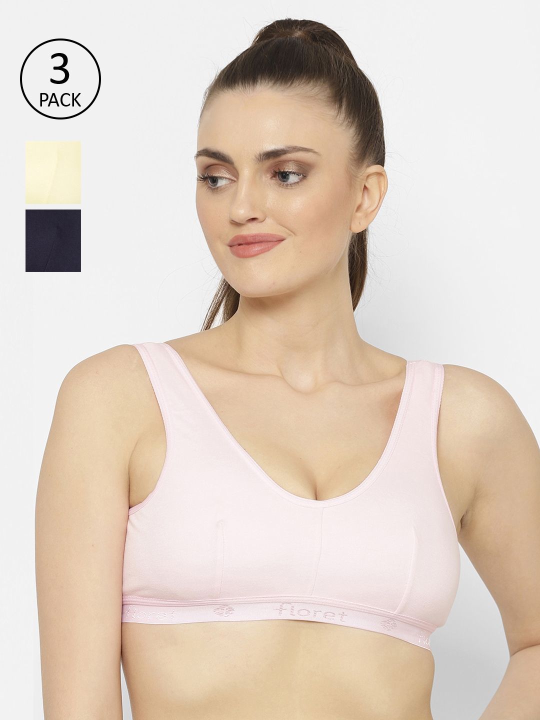 Floret  Pack of 3 Solid Non-Wired Non Padded Workout Bra Price in India