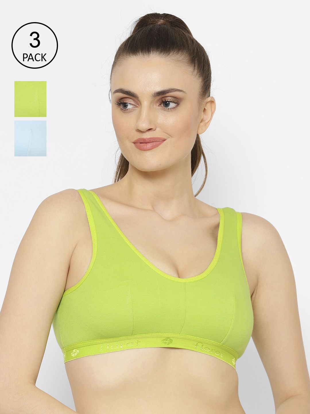 Floret Pack of 3 Solid Non-Wired Non Padded Workout Bra Price in India