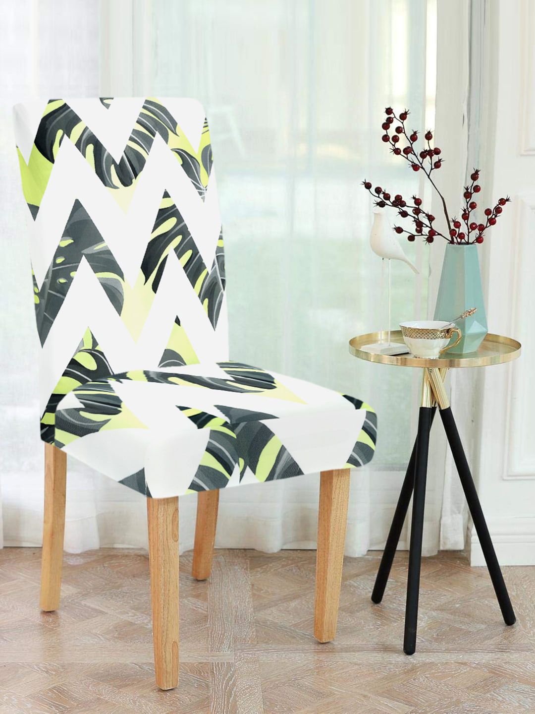 Cortina White & Green Printed Chair Cover Price in India