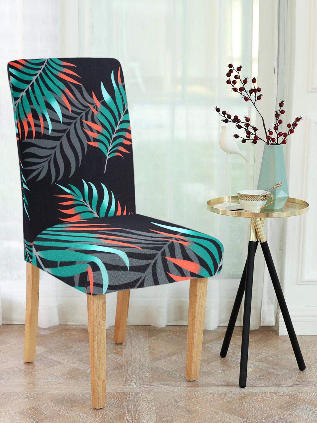 Cortina Set of 4 Black & Grey Printed Chair Covers Price in India