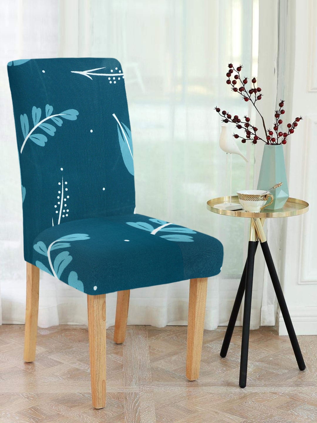 Cortina Teal Blue & White Printed Chair Cover Price in India