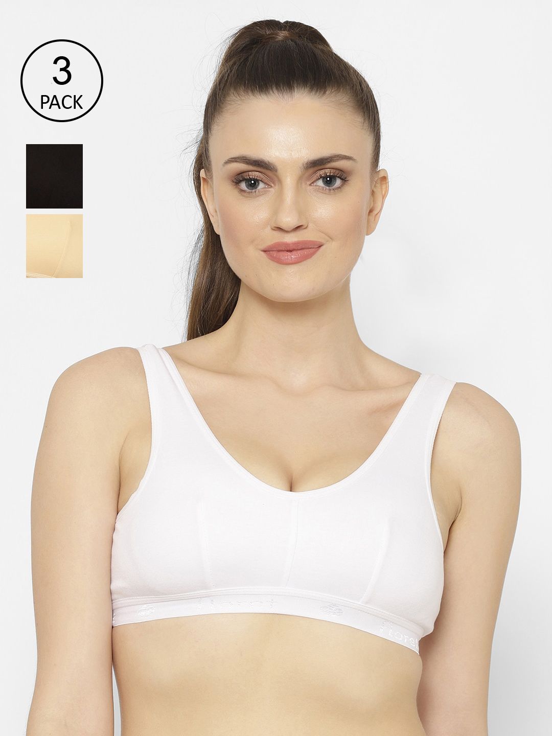 Floret Pack of 3 Solid Non-Wired Non Padded Workout Bra Price in India