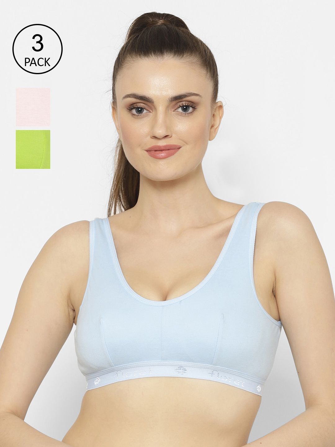 Floret  Pack of 3 Solid Non-Wired Non Padded Yoga Workout Bra Price in India