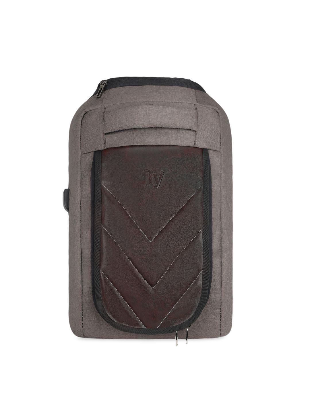 Fly Fashion Unisex Charcoal & Brown Colourblocked Backpack Price in India
