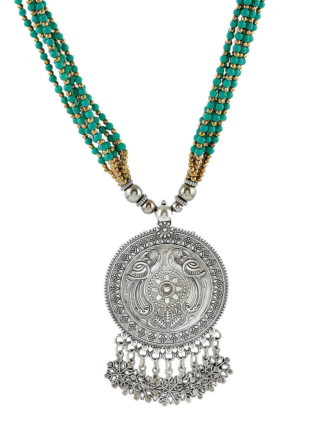 Silvermerc Designs Silver-Plated & Teal Green Oxidized Necklace Price in India