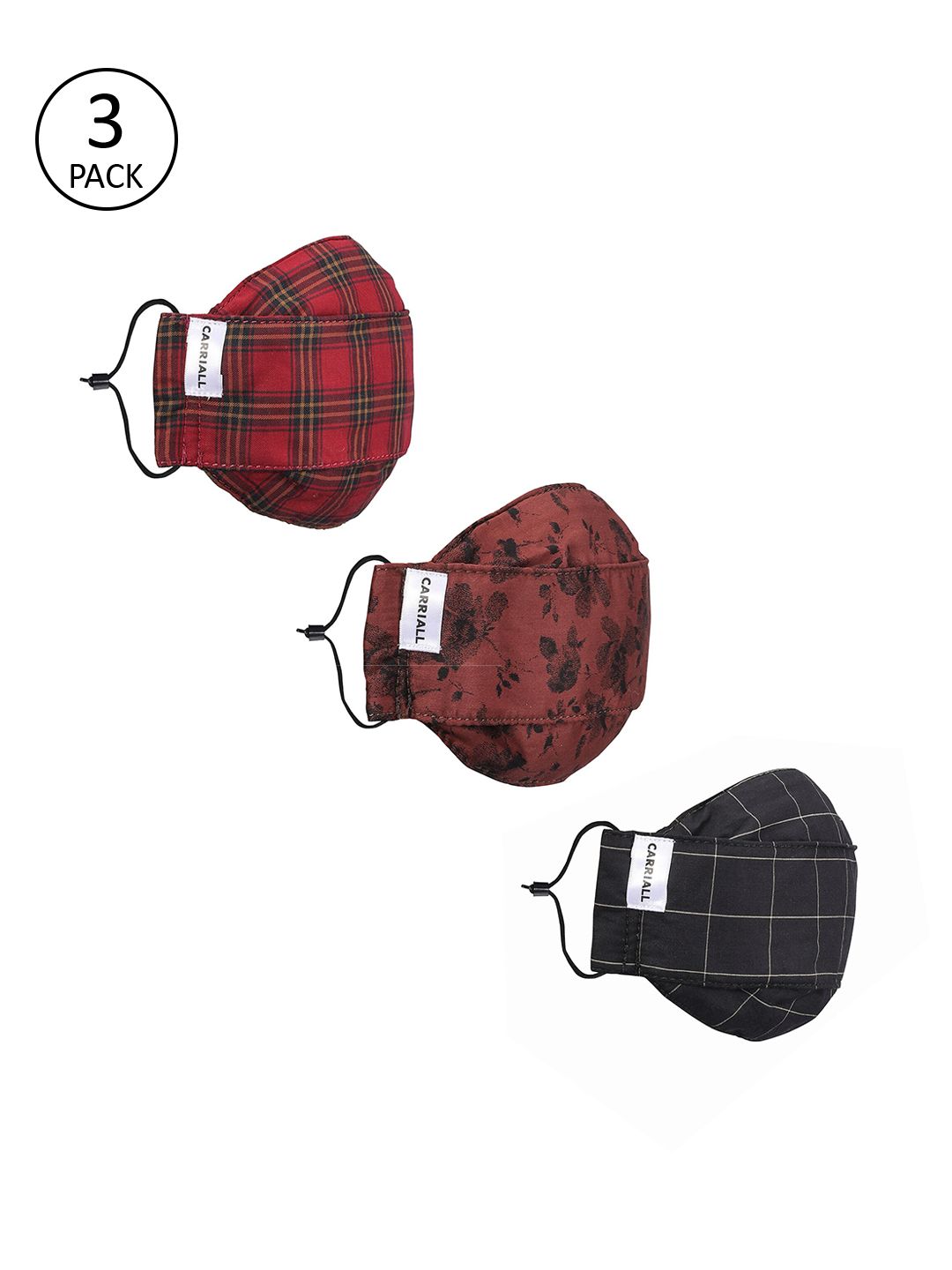 CARRIALL Unisex Pack Of 3 Assorted 3-Ply Reusable Cloth Mask Price in India