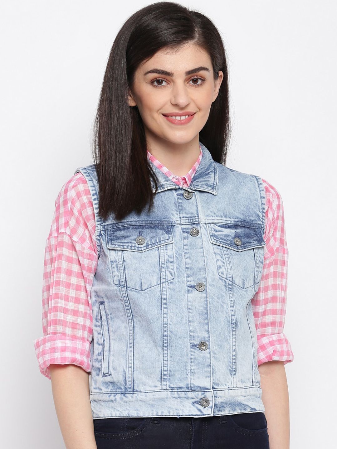 Pepe Jeans Women Blue Solid Denim Jacket Price in India