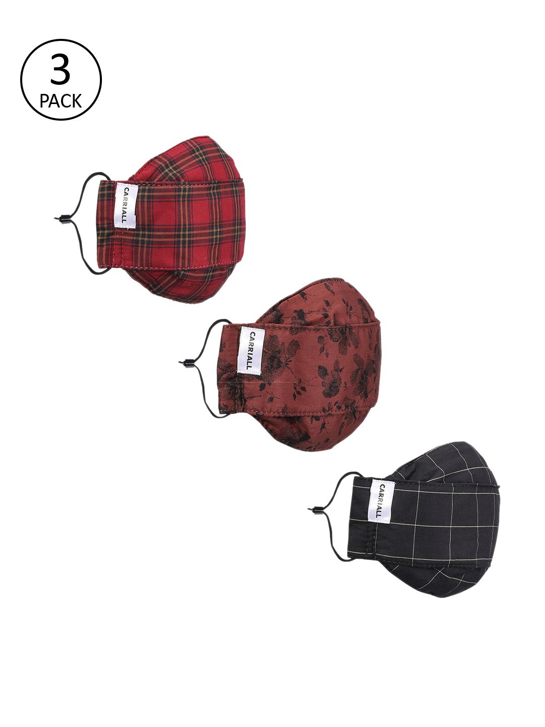 CARRIALL Unisex Pack Of 3 Assorted 3-Ply Reusable Cloth Mask Price in India