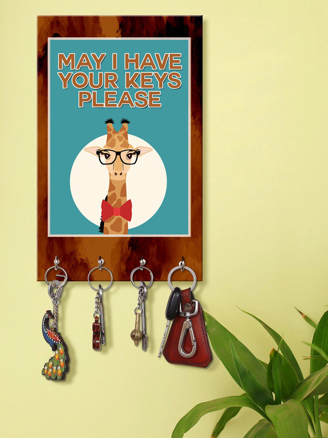 999Store Brown & Green May I Have Your Keys Please Printed Wooden Keyholder Price in India