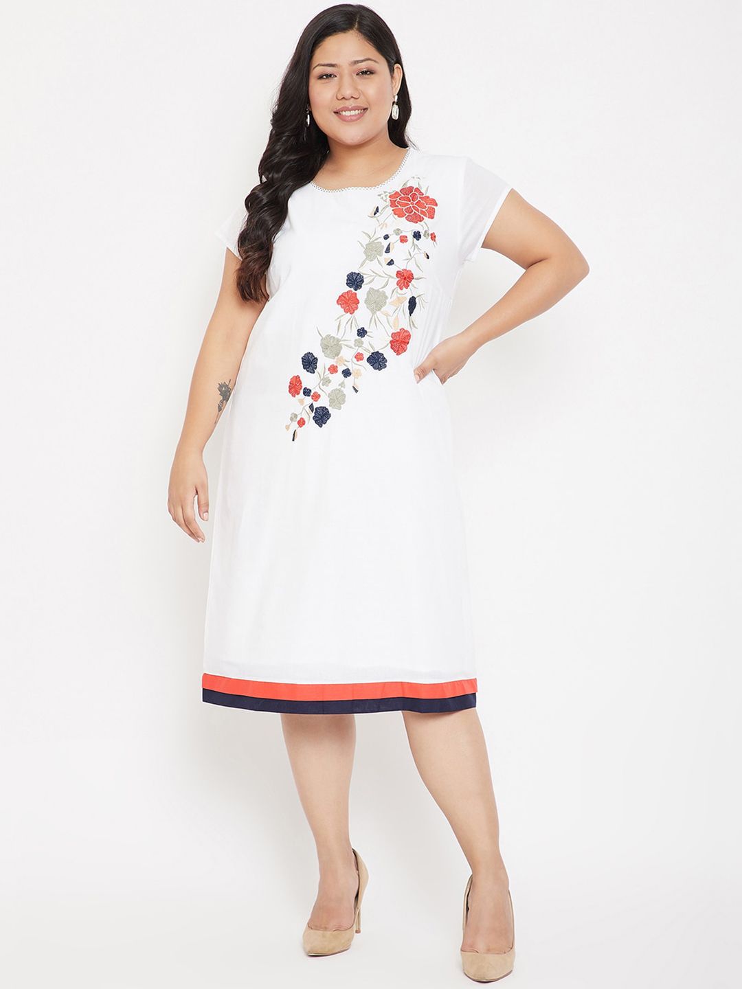 Crease & Clips Women White Embroidered A-Line Dress