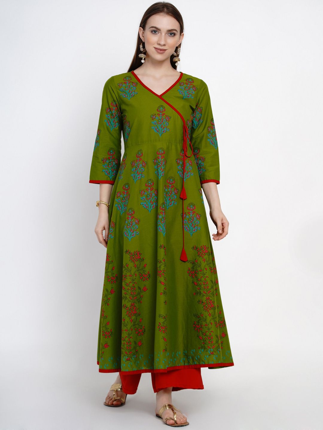 Akshatani Women Green Embroidered Anarkali Kurta