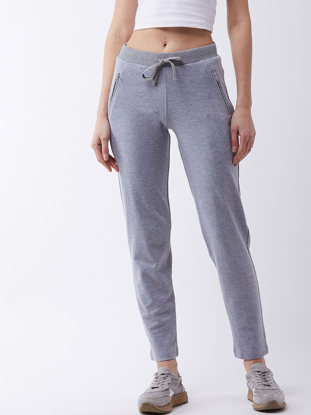 FEMEA Women Grey Solid Slim-Fit Track Pants Price in India
