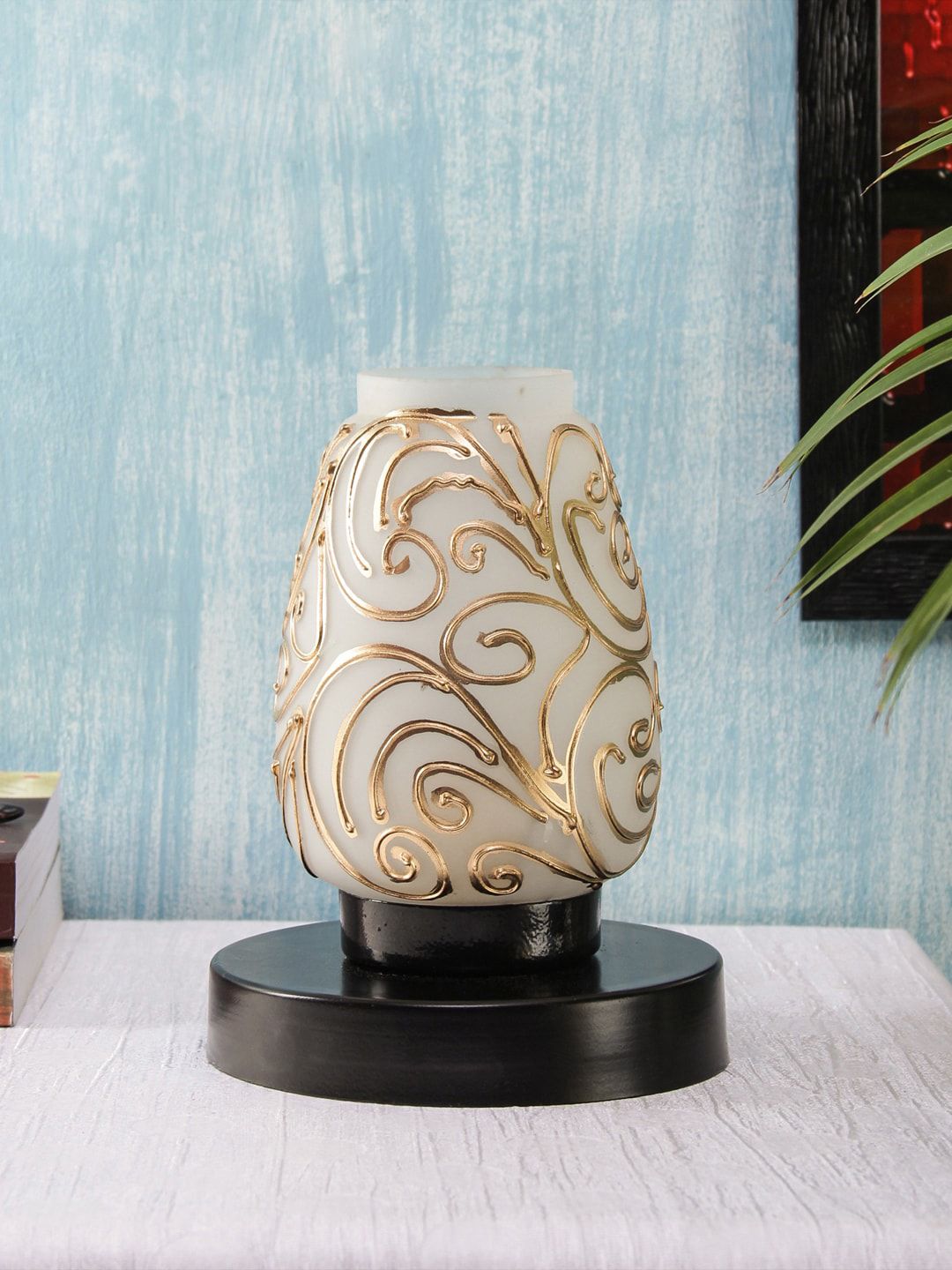 Devansh Gold-Toned & White Textured Mosaic Glass Table Lamp Price in India