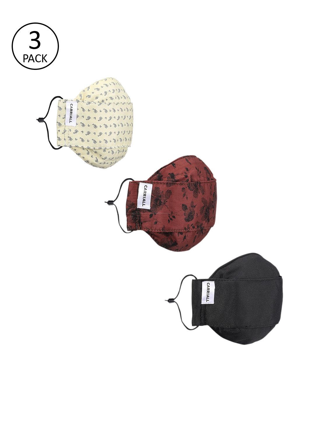 CARRIALL Unisex Pack Of 3 Assorted 3-Ply Reusable Cloth Mask Price in India