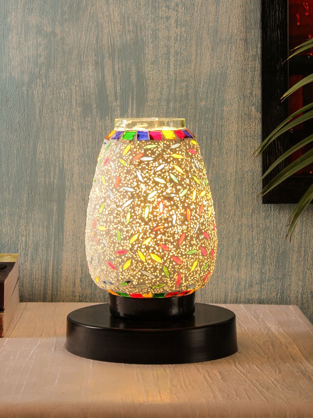 Devansh White & Red Textured Mosaic Glass Table Lamp Price in India