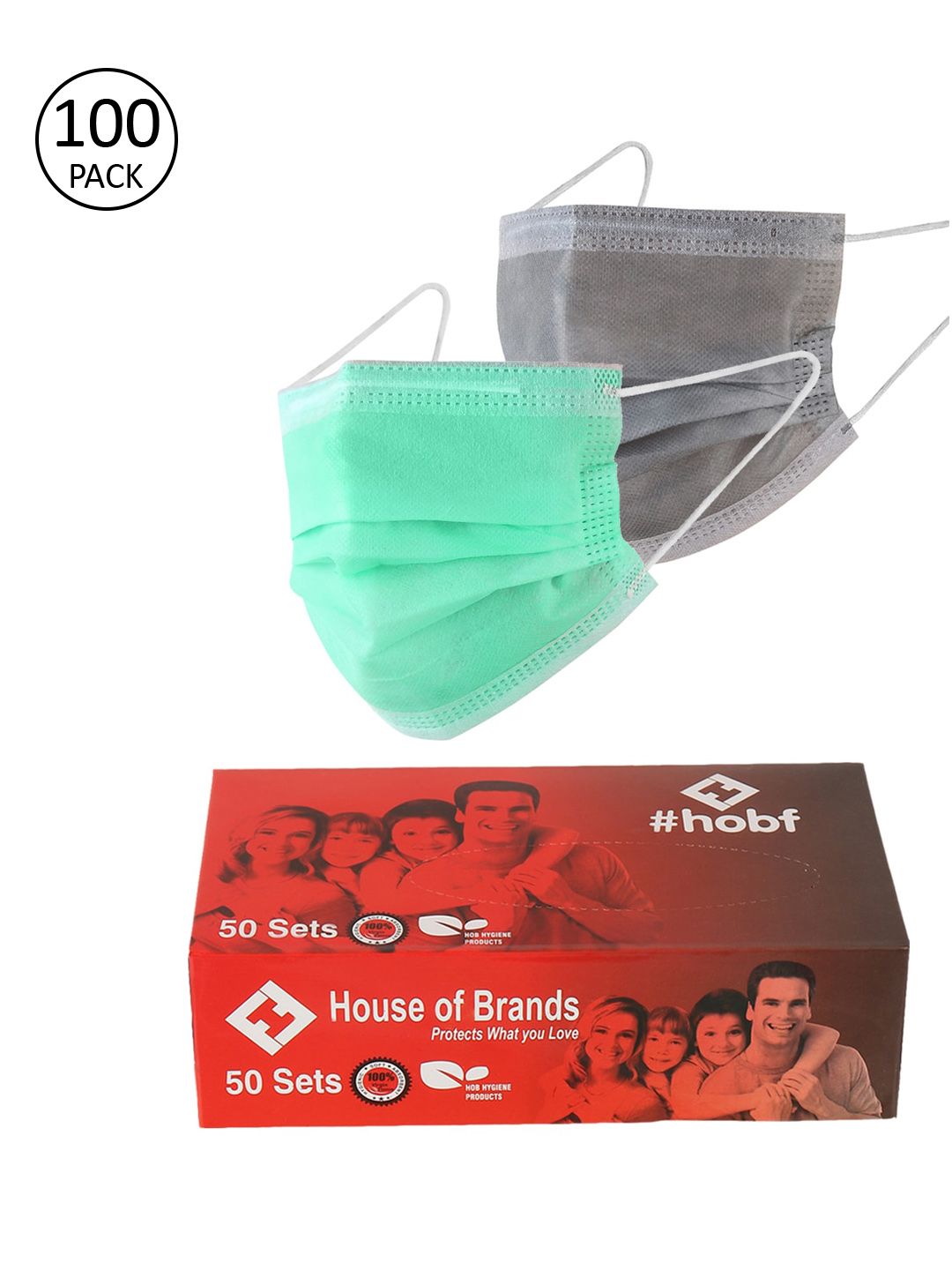 LONDON FASHION hob Unisex Pack Of 100 3-Ply Protective Outdoor Mask With Nose Pin Price in India