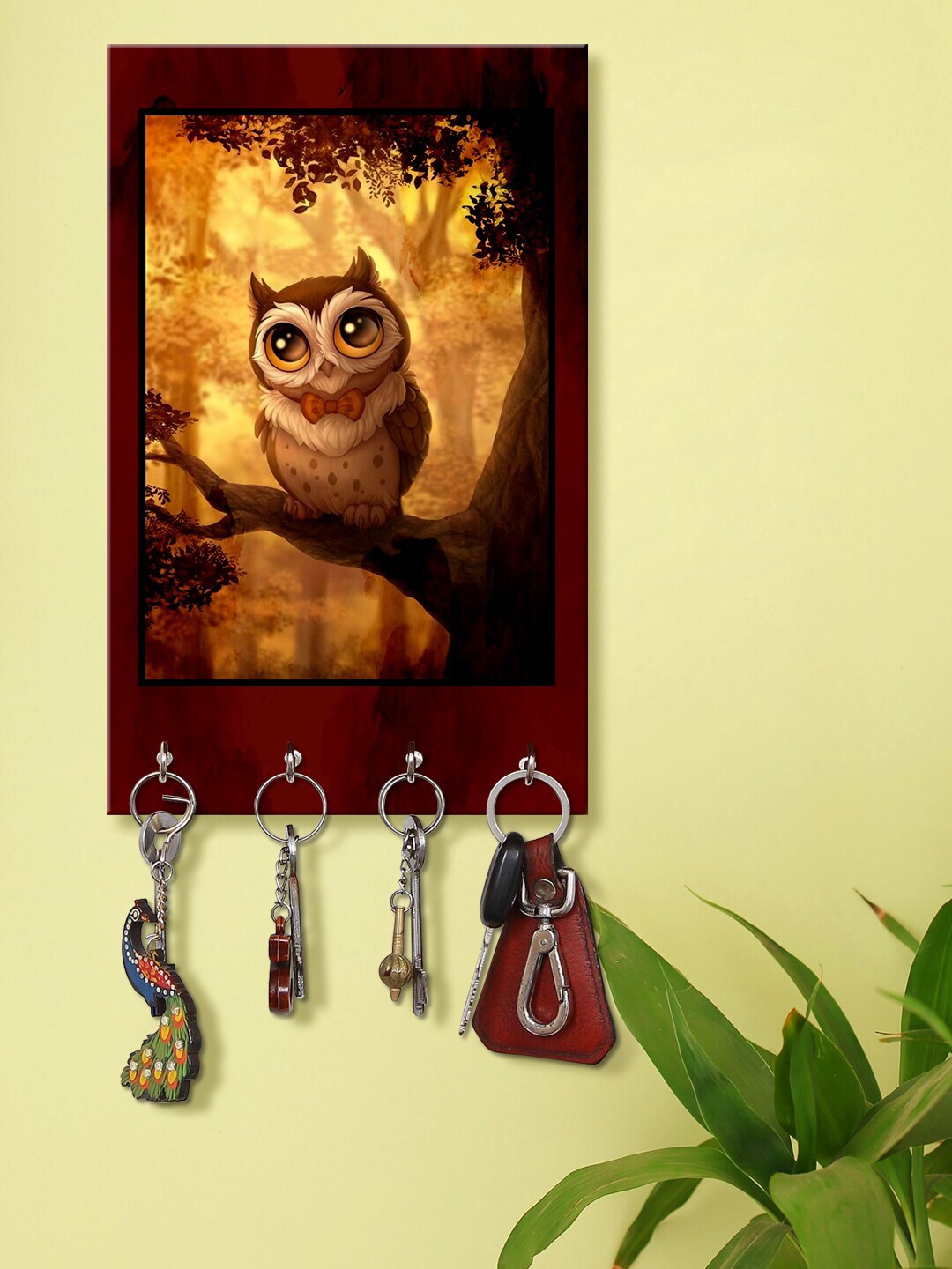 999Store Brown & Beige Owl Pattern Wooden Keyholder Price in India