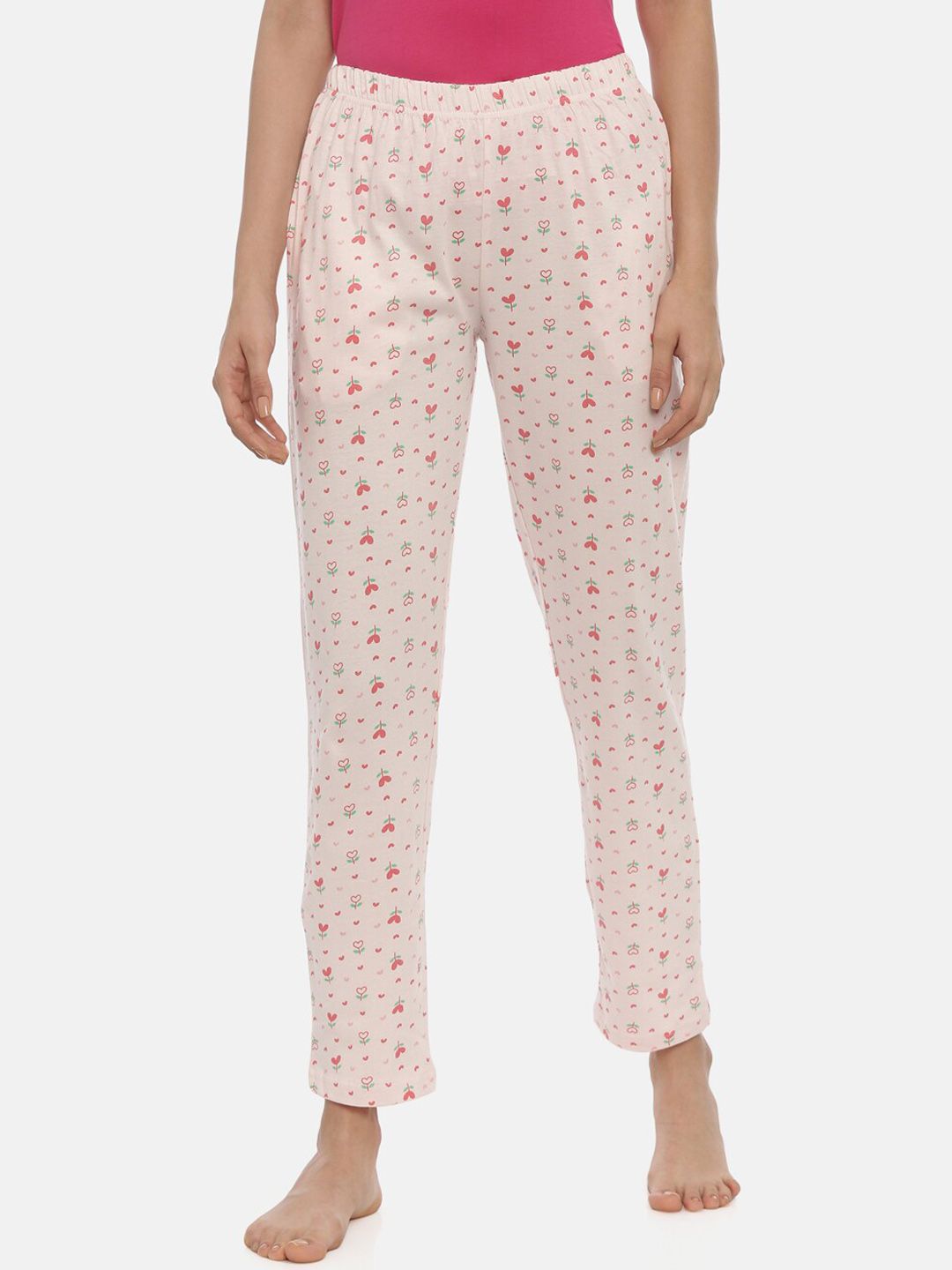 Curare Women Pink Printed Cotton Lounge Pants Price in India