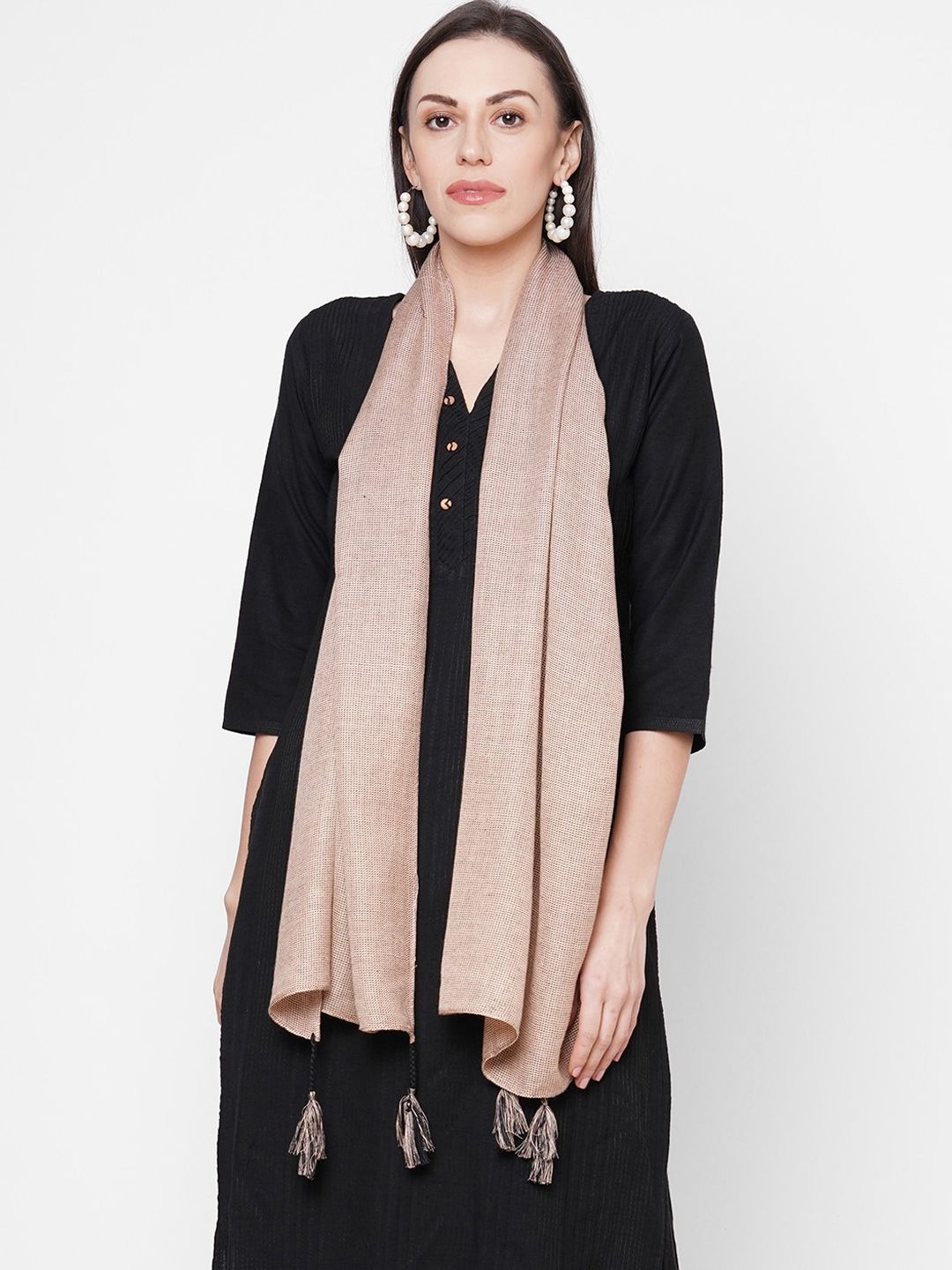 Get Wrapped Women Beige Self Design Scarf Price in India