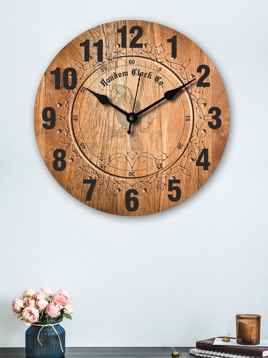 RANDOM Brown & Black Printed 30.48 cm New Modern Rustic Wooden Analogue Wall Clock Price in India