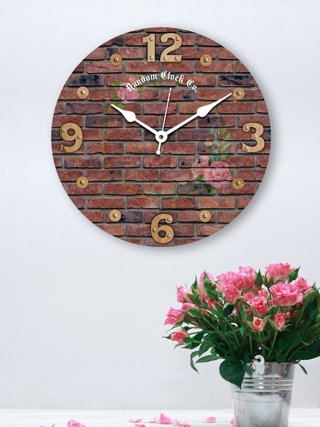 RANDOM Brown Printed 30.48 cm New Modern Rustic Wooden Analogue Wall Clock Price in India