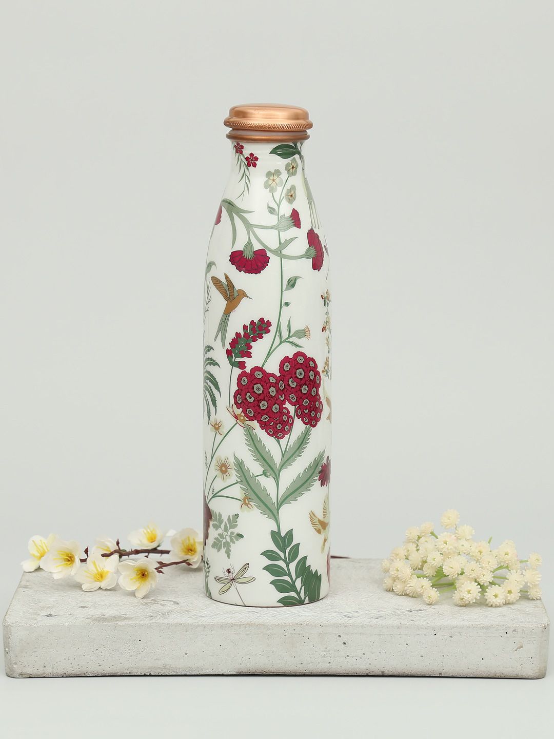 India Circus by Krsnaa Mehta White & Green Floral Galore Printed Copper Bottle Price in India