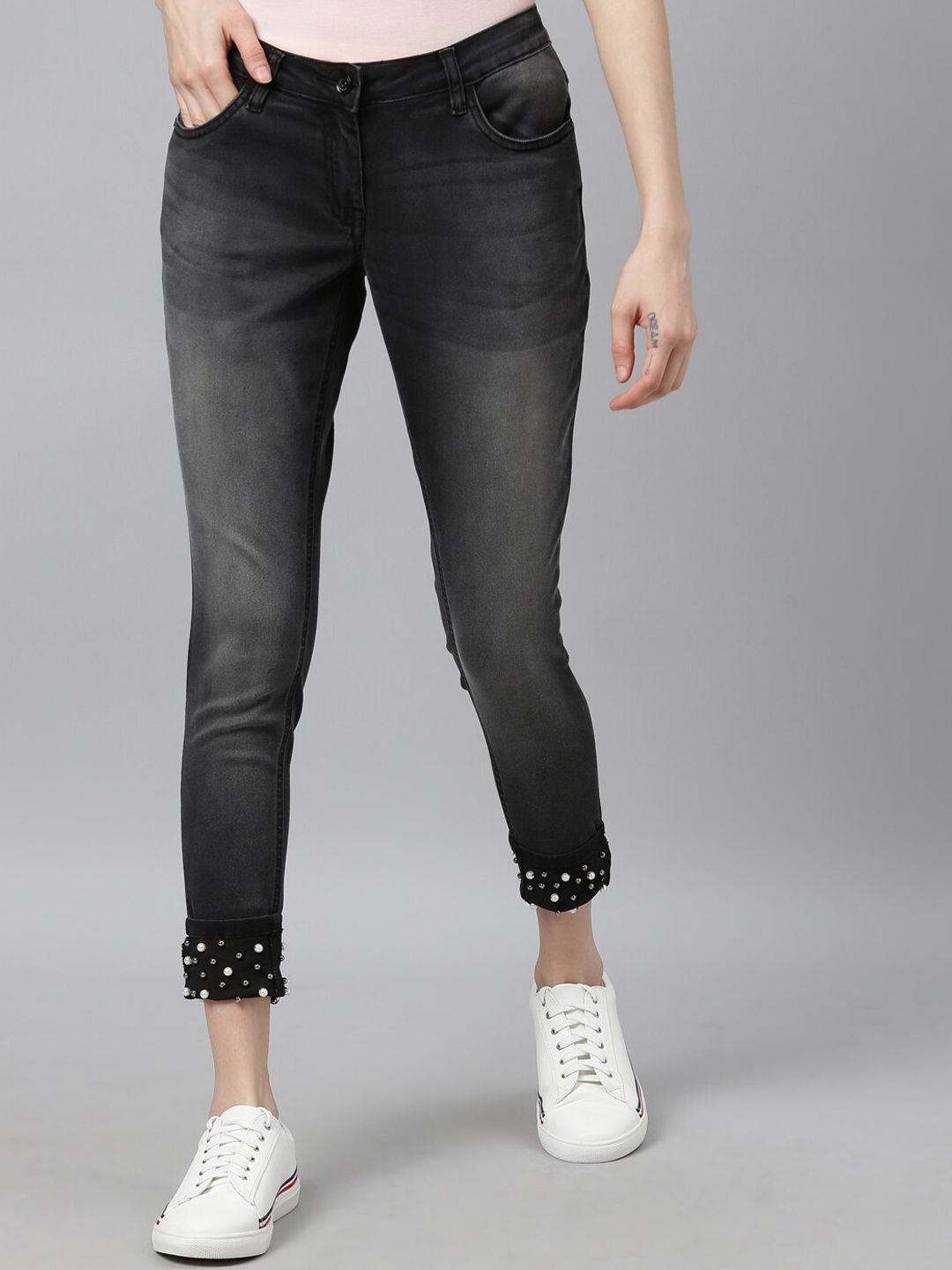 Park Avenue Woman Women Black Skinny Fit Mid-Rise Clean Look Crop Jeans Price in India