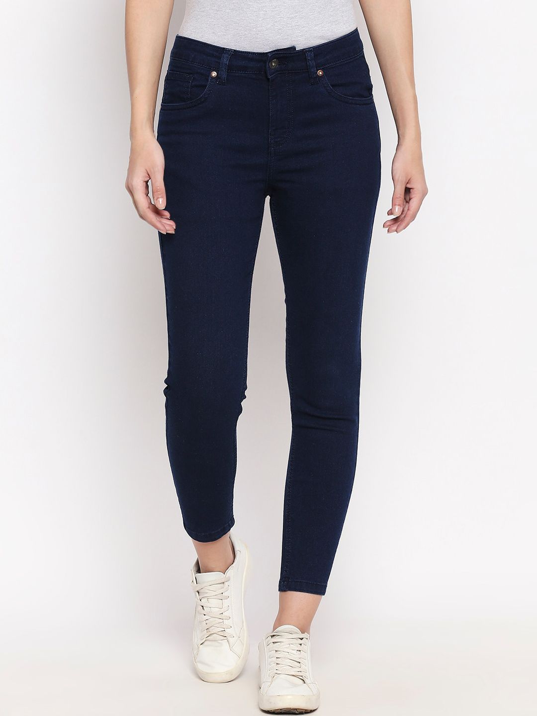 People Women Navy Blue Skinny Fit Jeans Price in India