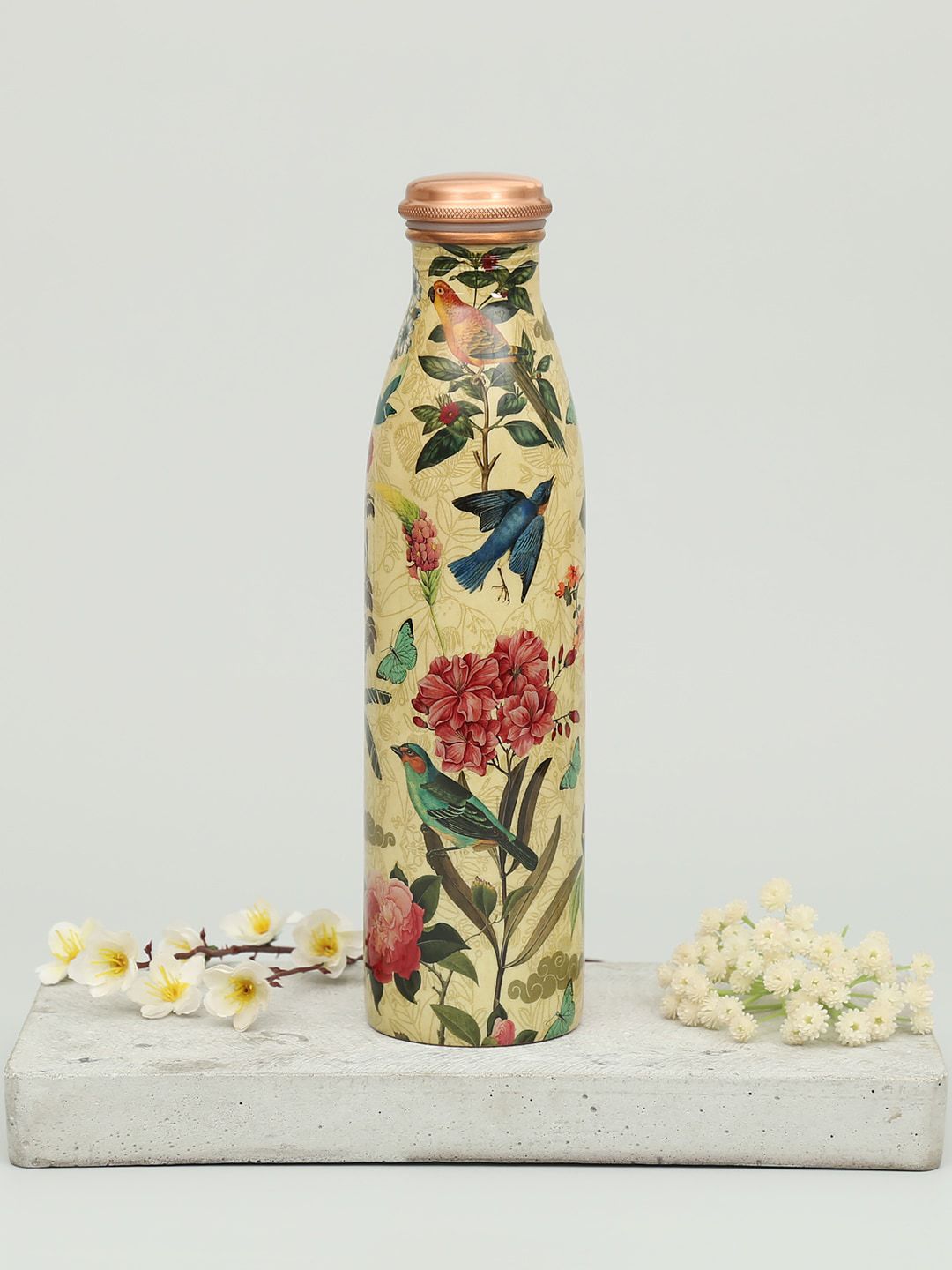 India Circus by Krsnaa Mehta Green & Beige Bird Land Printed Copper Bottle Price in India