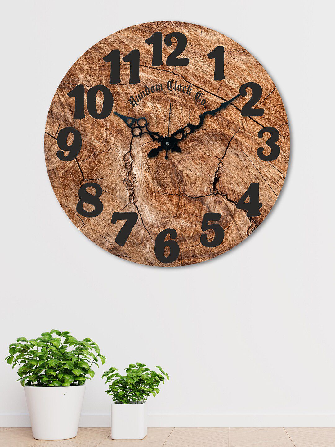 RANDOM Brown & Black Printed 38.1 cm New Modern Rustic Wooden Analogue Wall Clock Price in India