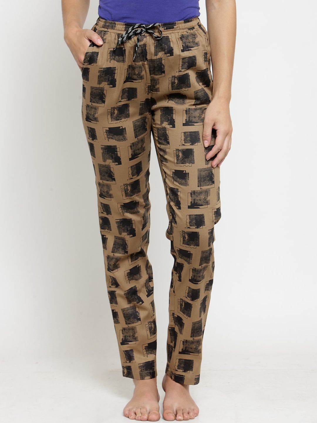 Claura Women Brown & Black Printed Lounge Pants Price in India