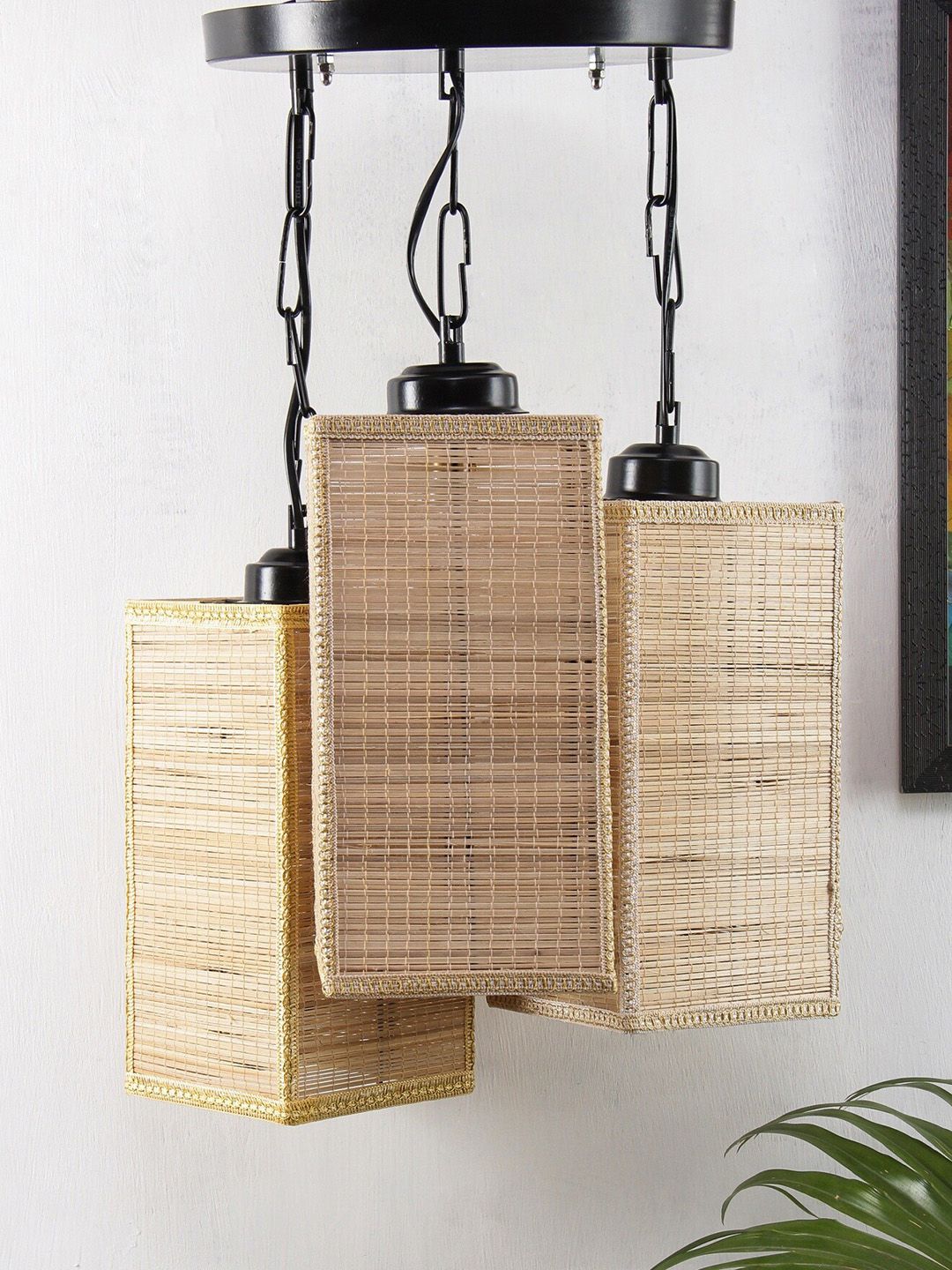 Devansh Black & Beige Solid Bamboo Triple Square Cluster Lights Price in India